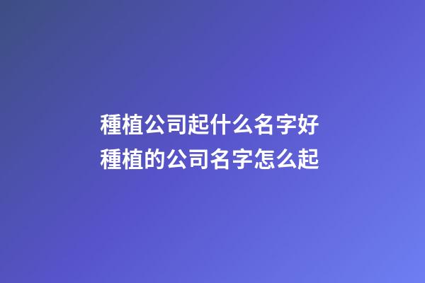 種植公司起什么名字好 種植的公司名字怎么起